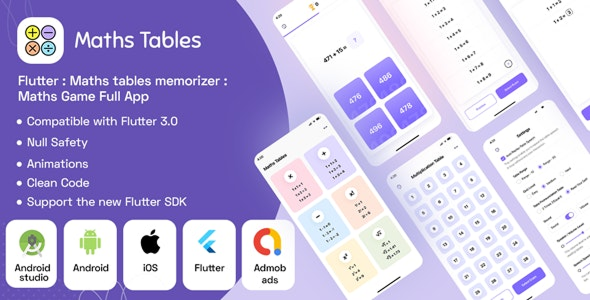 Flutter Math Multiplication Table: Math Quiz Game Full App with Admob ready to publish