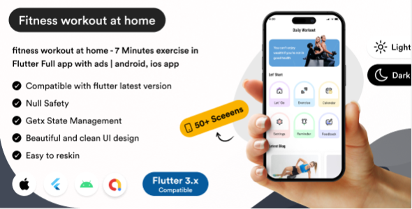 Fitness workout at home - 7 Minutes exercise in Flutter Full app with ads | android, ios app