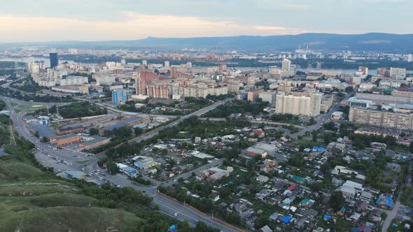 Krasnoyarsk City Aerial Panoramic View From Karaulnaya Mountain