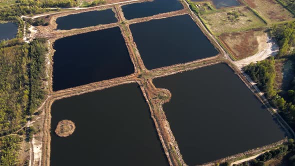 Stormwater Ponds or Rainwater Artifical Basins Aerial View