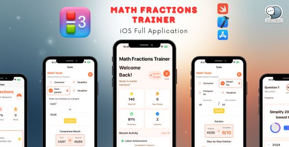 Math Fractions Trainer - iOS Full Application Complete Educational App Template
