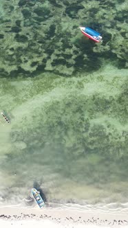 Vertical Video Boats in the Ocean Near the Coast of Zanzibar Tanzania