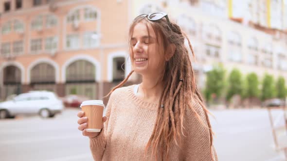 Portrait Hipster Girl in the Morning Outdoors