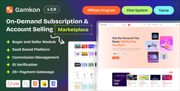 Gamkon - On Demand Subscription Based Digital ID Selling Marketplace with Buyer and Seller Module