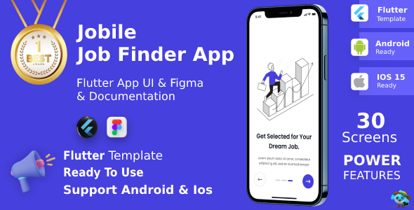 Jobile App ANDROID + IOS + FIGMA | UI Kit | Flutter | Online Job Finder App