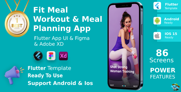 FitMeal ANDROID + IOS + FIGMA + XD | UI Kit | Flutter | Fitness & Meal Planning App