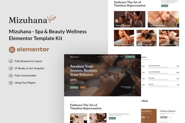 Mizuhana - Spa & Beauty Wellness Elementor Template Kit