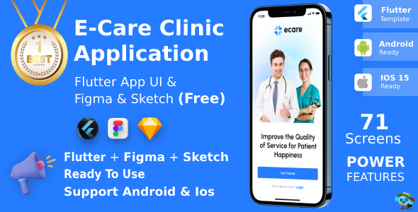 ECare ANDROID + IOS + FIGMA + SKETCH | UI Kit | Flutter | Online Clinic App for Doctor & Patient