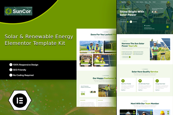 Suncor - Solar & Renewable Energy Elementor Template Kit