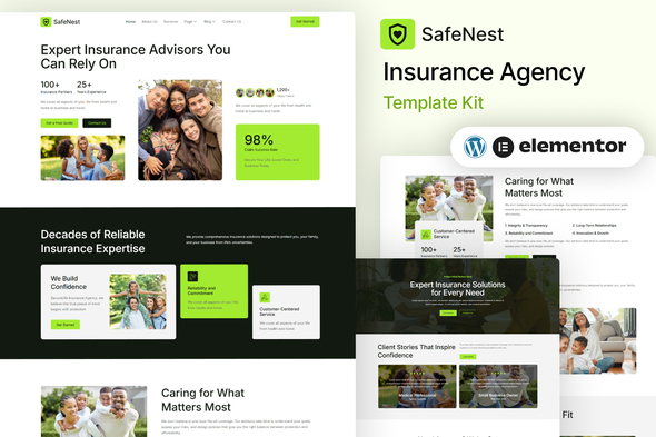 SafeNest - Insurance Agency Elementor Template Kit