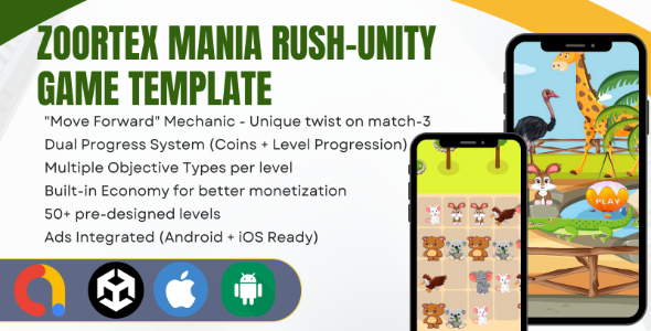 Zoortex Mania Rush - Animal Match 3 Puzzle Game | Unity | Android iOS | AdMob Appodeal Unity Ads