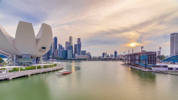 Futuristic Architecture Flower Shape Design of the Art Science Museum at the Foreground Timelapse