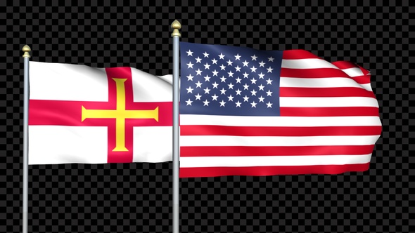 Guernsey And United States Two Countries Flags Waving