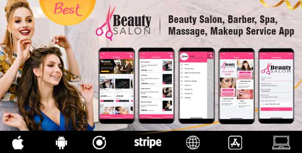 Beauty Salon Parlour Spa Barber Hairdresser Massage Makeover Nail Artist Stylist Service Booking App