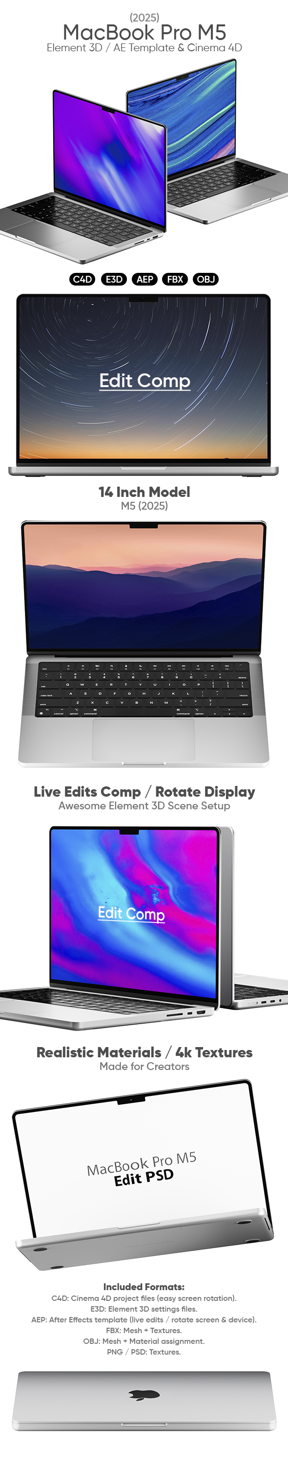 MacBook Pro M5 3D Model for Element 3D & Cinema 4D