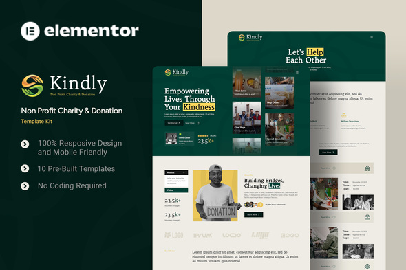 Kindly - Non Profit Charity & Donation Elementor Template Kit