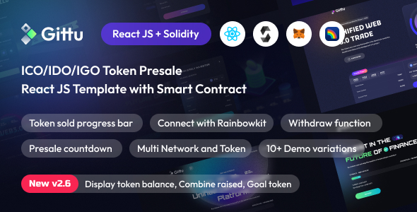 Gittu - ICO/IDO/IGO Token Presale Template With Smart Contract (React JS+Solidity)