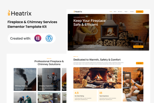 Heatrix - Fireplace & Chimney Services Elementor Template Kit