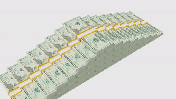 Many wads of money. 20 US dollar banknotes. Stacks of money.