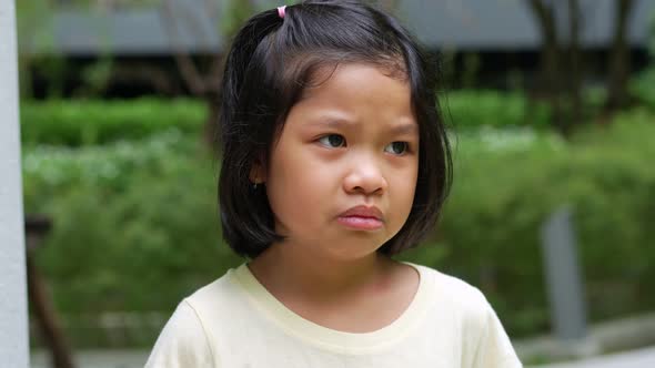 Portrait of Asian angry, sad and cry little girl, The emotion of a child when tantrum and mad, expre