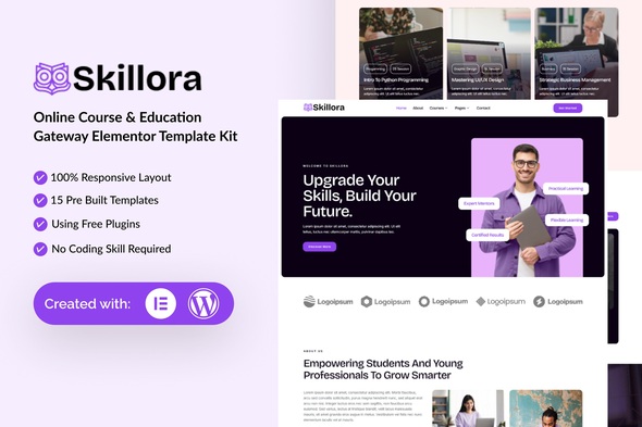 Skillora - Online Course & Edication Gateway Elementor Template Kit