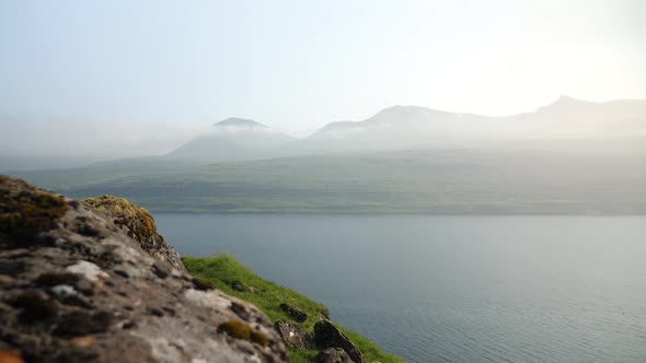 Morning View to Faroese Mountain Hidden in Mist