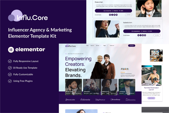Influencercore - Influencer Agency & Marketing Elementor Template Kit