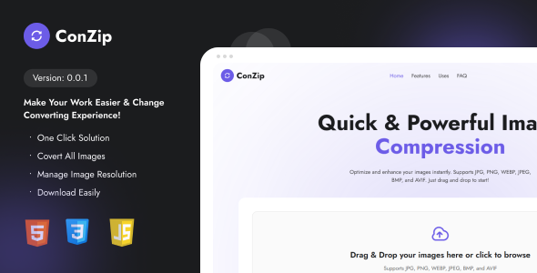 ConZip – Fast and Easy JPG, PNG, WebP, JPEG Image Compression & Conversion