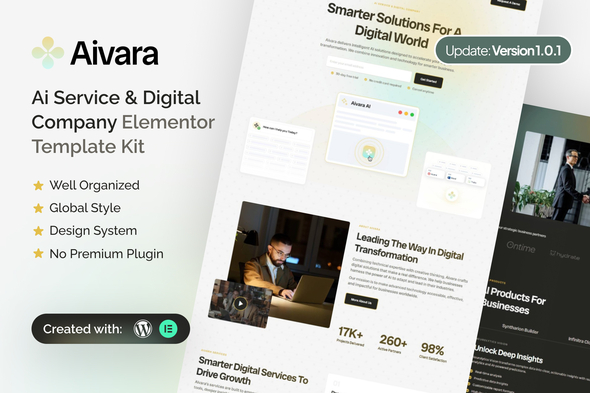 Aivara - AI Service & Digital Company Elementor Template Kit
