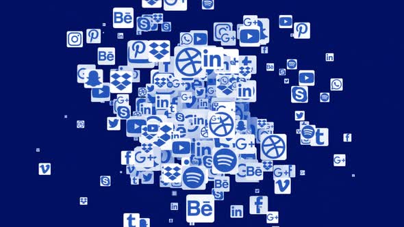 Social Media Icons Revealing On Blue