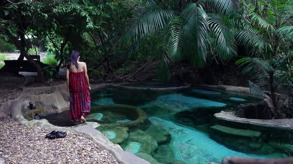 Cute Asian Girl Entering a Hot Spring in Slow Motion Thailand