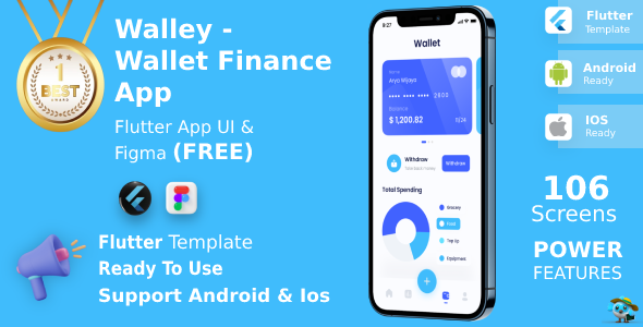 Wallet Finance App | UI Kit | Flutter | Figma FREE | Life Time Update | Walley