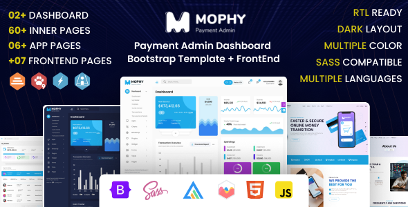 Mophy - Payment Admin Dashboard Bootstrap Template + FrontEnd