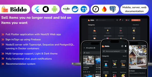 Biddo - Full Flutter auction app, NextJS web app, NodeJS server (with chat)