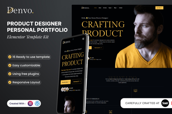 Denvo - Product Designer Personal Portfolio Elementor Template Kit