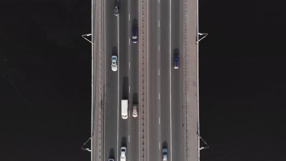 Highway Bridge Traffic Aerial Top View High Speed Timelapse Cars