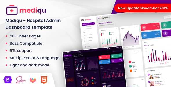 Mediqu - Hospital Admin Dashboard Template Dark-Light with RTL