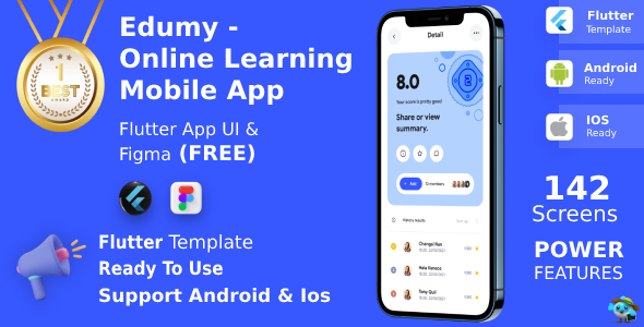 Online Learning Mobile App | UI Kit | Flutter | Figma FREE | Edumy