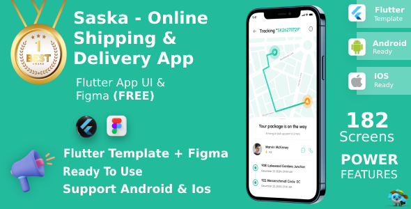 Shipping & Delivery App | UI Kit | Flutter | Figma FREE | Life Time Update | Saska