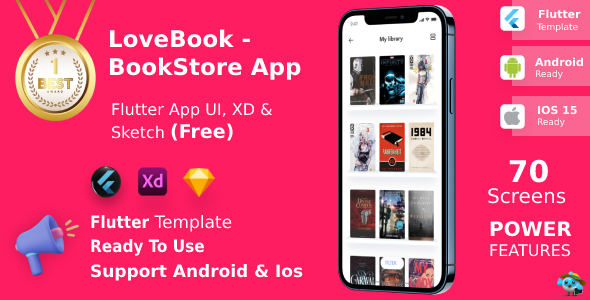 Book Store App | UI Kit | Flutter | XD, Sketch FREE | Life Time Update | Love Book