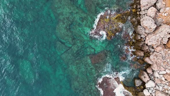 Awesome azure sea rocky texture aerial view 4 K Turkey Alanya