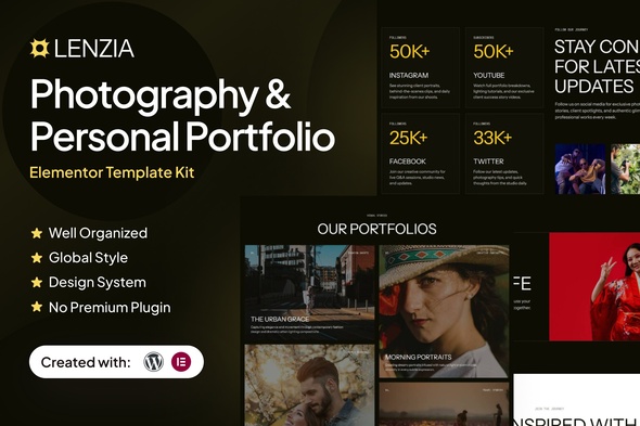 Lenzia - Photography & Personal Portfolio Elementor Template Kit
