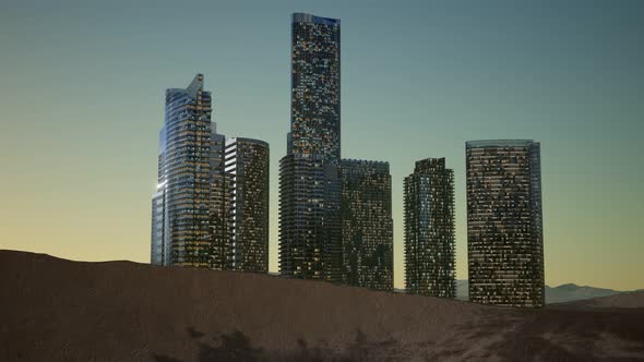 City Skyscrapers at Night in Desert alt