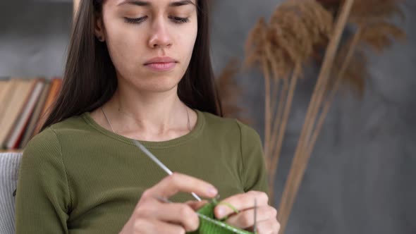 Knitting and Needlework Latin Woman Knitting While Sitting at Home Knitwear From Woolen Thread Hobby