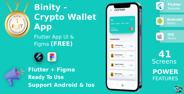 Crypto Wallet And Finance App | UI Kit | Flutter | Figma FREE | Life Time Update | Binity