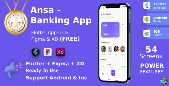 Ansa ANDROID + IOS + FIGMA + XD | UI Kit | Flutter | Finance & banking App