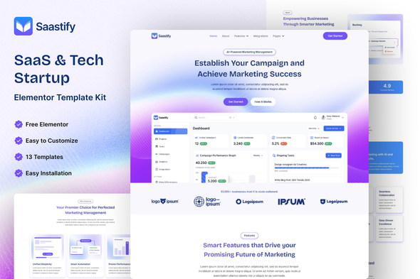 Saastify - SaaS & Tech Startup Elementor Template Kit