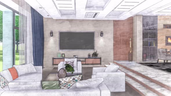 Drawn Living Room Interior alt