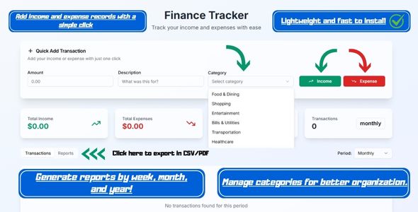 FinanceTracker - Income & Expense Management with Reports (CSV & PDF)