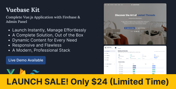 Vuebase Kit: The perfect starter for your Landing Page, and Shop. Full Frontend + Admin included